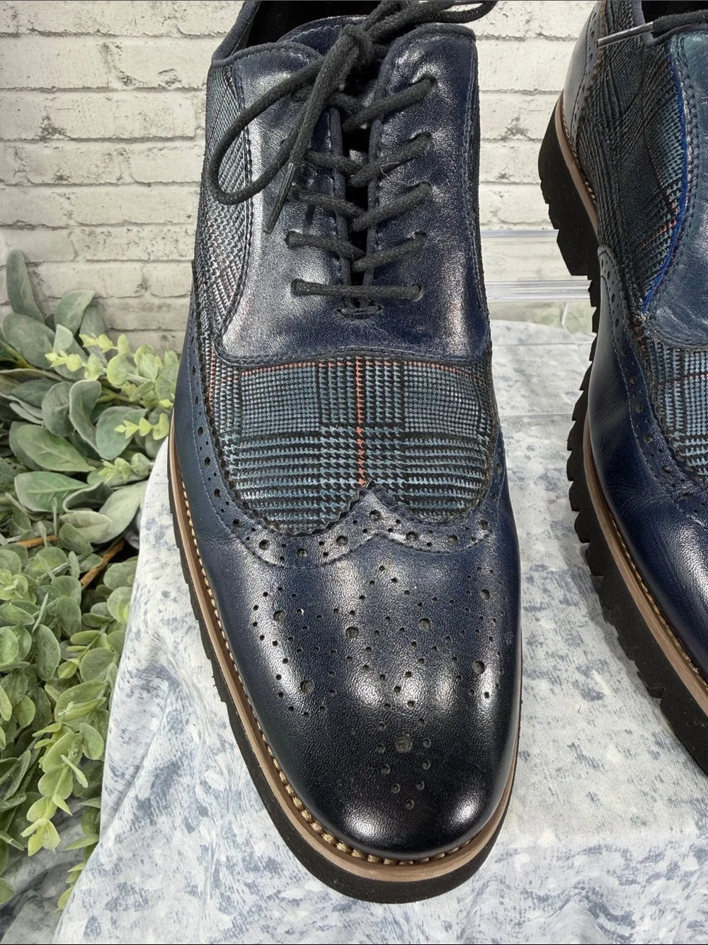 STACY ADAMS “Baxley” Ink Blue Leather & Suede Casual Wingtip Oxfords Mens 12M
